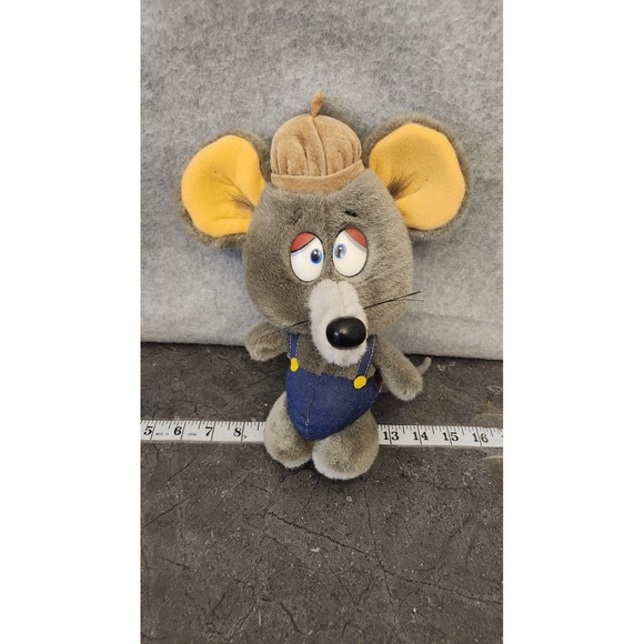 Applause Other - Applause Gray Mouse Plush Stuffed Animal Toy Denim Overalls Hat Big Ears Cute